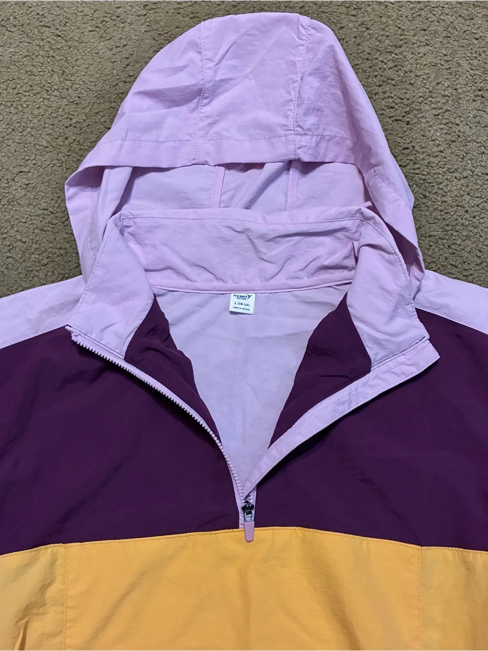 Kids Old Navy Colorblock Hooded Windbreaker Jacket Purple Lilac Yellow Youth Lg